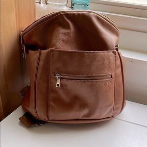 Fawn Design Brown Diaper bag Backpack with Pebbled Leather and Metallic Accents